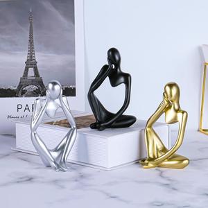 ภาพแอบสแตรกต์รูปปั้นมนุษย์สีดำสำหรับตกแต่งภายในงานหัตถกรรมโลหะของขวัญวันวาเลนไทน์รูปปั้นมนุษย์นั่งแบบสั่งทำได้ - Product Image 6