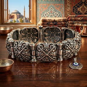 สร้อยข้อมือลายฉลุเงินสเตอริง925พร้อมโซ่ชั้นดีทรงโดมสี่เหลี่ยมดีไซน์แบบลิงก์ - Product Image 5