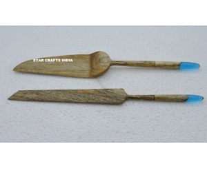 Wooden Bamboo Handle Cake Knife & Server Stainless Steel Serving Set Silver Plated Blade Custom Color - Product Image 1