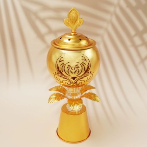 Brûleur d'encens rond en or écologique de qualité supérieure pour la décoration de la maison et des hôtels, Bakhoor arabe - Product Image 1