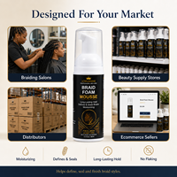 Fabricant de mousse coiffante pour tresses sous marque privée, logo personnalisé, mousse hydratante sans résidus pour tresses et perruques à dentelle