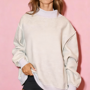 Sweat-shirt à col montant en coton doux tissé pour femme, couleur personnalisée, style boxy, imprimé bouffant, pour l'hiver - Product Image 5