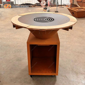 Modern Outdoor Kitchen Bbq Corten Steel Grill with Wheels <b>Portable</b> Rusty <b>Fire</b> <b>Pit</b> for Party Gathering Cooking Firewood - Product Image 1