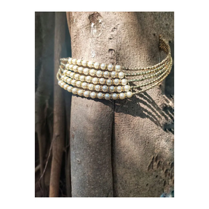 Pulsera y brazalete de perlas blancas Moti Layer - Product Image 1