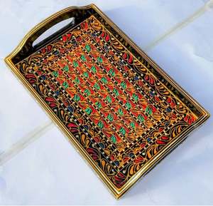 Plateau de service rectangulaire en bois peint à la main, art traditionnel Swati, design d'art populaire par l'artisan SUAZ - Product Image 5