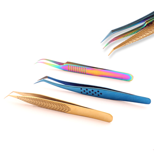 Pince à épiler d'extension de cils personnalisée en acier inoxydable avec logo, ensemble de pinces à cils volume droit et incurvé, marque privée - Product Image 2