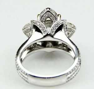 แหวนเพชรสำหรับผู้หญิง14K สีทองคำขาว4.00กะรัตสำหรับห้องแล็บทรงกลมตกแต่งดีไซน์ลายดอกไม้แหวนหมั้นของขวัญแต่งงาน - Product Image 3