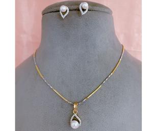 Glamorous Stylish Gold <b>Silver</b> Polish With CZ Stones Look Pendent <b>Set</b> <b>Necklace</b> with <b>Earrings</b> for Women for Party Wear For Women - Product Image 1