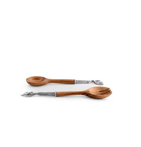 Fourchette en bois cuillère cuisine vaisselle haute qualité 2PC hêtre acier poignée cuillère à salade et fourchette ensemble vente - Product Image 5