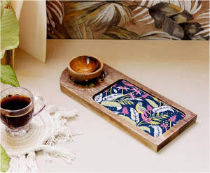 Plateau de service rectangulaire en bois artisanal de luxe Nature's - Personnalisable (logo/couleur/design) pour les fêtes - Product Image 1