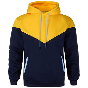 เสื้อฮู้ดดี้ผู้ชายสีเหลือง/กรมท่า แบบปะต่อผ้าฟลีซ สีตัดกัน แขนยาว สไตล์ลำลอง มีกระเป๋า - Product Image 2