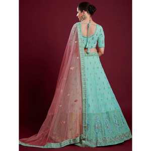 Robe de bal longue en georgette à paillettes turquoise douce, Lehenga Choli pour réception et soirées - Product Image 1