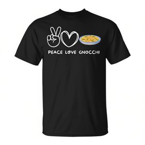 T-Shirt Unisex 'Peace Love Gnocchi' per Adulti, Manica Corta, Collo Tondo, Stampa Serigrafica, per Attività Promozionali - Product Image 2