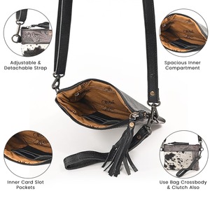 Bandolera de cuero ajustable estilo occidental para niñas, bandolera de uso diario, correas a juego con cremallera, piezas y accesorios especiales para bolsos - Product Image 6