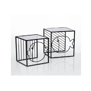 Kim Loại Sắt Dây Trang Trí Gương Bàn Cà Phê Cho Nhà Khách Sạn Bộ 2 Bảng Đen Tráng Hoàn Thành Phòng Khách Bảng - Product Image 1