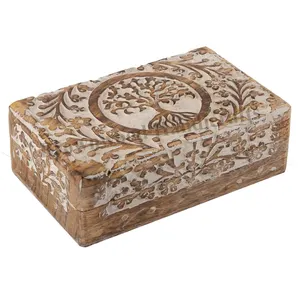 Indian Manufacturer Selling Optimum Quality Wholesale Mango Wood Hand Carved Wooden Box 8 X 5 X 2.5 Inch