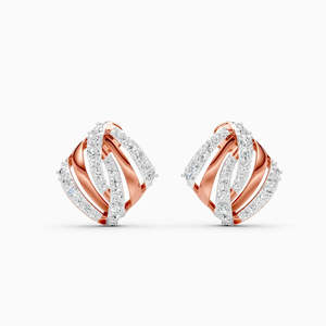Boucles d'oreilles clous géométriques en alliage plaqué rhodium avec cristaux et strass sertis, bijoux classiques de mariage pour femme - Product Image 6