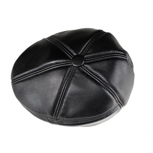 Black Natural Sheepskin Leather Unisex Casual <b>Beret</b> Cabbie Flat <b>Hat</b>-Thick Warm Four Seasons - Product Image 5