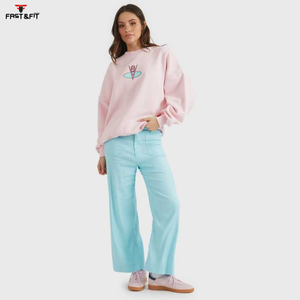 Sudadera con hombros caídos y diseño de impresión profesional para mujer, sudadera con logotipo personalizado de Color sólido para mujer - Product Image 5