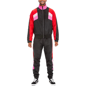 Survêtement coupe-vent en nylon décontracté pour hommes, ensemble de course et de jogging léger avec combinaison de couleurs, ensemble deux pièces pleine longueur - Product Image 1
