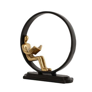 Classic <b>Gold</b> Finish Decorative Sculpture <b>Statue</b> with Black Round Base Handicraft Tabletop Installation for Home or Office Decor - Product Image 2