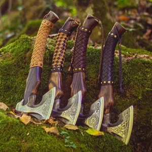 Tay Giả Mạo Damascus Thép Viking Rìu Tùy Chỉnh Khắc Gỗ Xử Lý Với Trận Chiến Sẵn Sàng Trang Trí Da Vỏ Bọc - Product Image 1