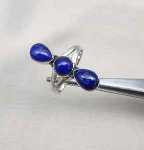 <b>Lapis</b> <b>Lazuli</b> Sterling Silver <b>Ring</b> Triple Stone Oval Cut IGI Certified Boho Handmade Jewelry Elegant Gift for Women - Product Image 4