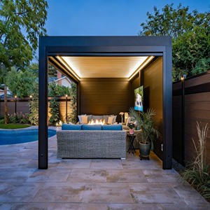 Pergola extérieure en <span class=keywords><strong>aluminium</strong></span> à lames orientables, abri <span class=keywords><strong>de</strong></span> <span class=keywords><strong>jardin</strong></span> imperméable avec toit réglable, idéale pour l'ombrage solaire - Product Image 2