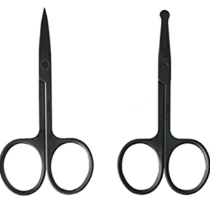 Tijeras para cejas de acero inoxidable negro con etiqueta privada Instrumento de belleza quirúrgico de cerámica curvada afilada para la eliminación de piel muerta - Product Image 1