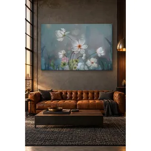 Impression sur toile Fida Hazy Blue avec fond bleu, tulipes et fleurs blanches - Product Image 5