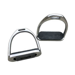 Plancha de estribo de acero inoxidable de alta calidad, diseño tradicional con estribos de seguridad, almohadilla de goma negra plateada para montar a caballo - Product Image 3
