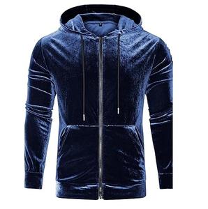 Custom Logo Zip Up <b>Velour</b> <b>Hoodies</b> for Men 100% Cotton Fleece Sports Outdoor Zipper Velvet Hood Embroidered Pullover for Winter - Product Image 3