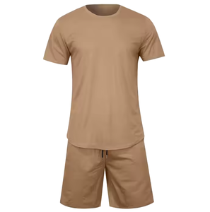 Ensemble de vêtements de sport pour hommes, chemise et short en coton, course à pied, ensemble de short personnalisé pour hommes, logo personnalisé, sweat-shirt d'été 100% coton avec capuche - Product Image 3