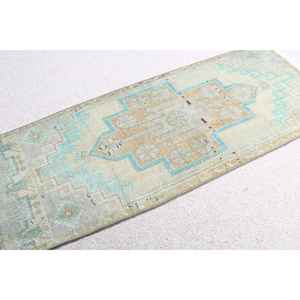 Alfombra Vintage de 1.4x3.4 pies, Alfombra Turca Pequeña, Alfombra Oriental Azul - Product Image 1