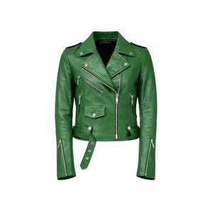 Veste de motard en cuir vert pour femme, identifiée dans certains cas comme la veste en cuir Commando Cactus Green - Product Image 1