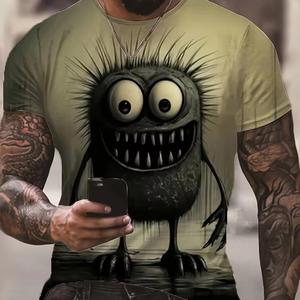 Camiseta de manga corta con cuello redondo y estampado gráfico de monstruo para hombre, ropa de hombre para verano, tela de mezcla de poliéster elástica suave y ligera 2025 - Product Image 4