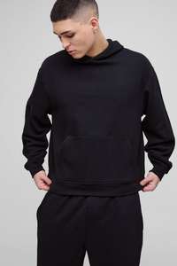 High Quality Solid Black Hoodie Sweatpants <b>Tracksuit</b> Set Unisex Regular Style Breathable Activewear Custom Logo Options for - Product Image 3