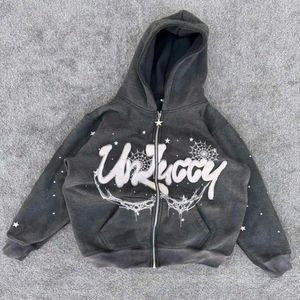 Ensemble sweat-shirt et pantalon de survêtement oversize en molleton délavé à l'acide, style streetwear, imprimé à l'écran, réversible, coupe ample, pour l'hiver - Product Image 3