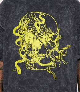 เสื้อยืดคอกลมแขนสั้นสีดำสีเทาสำหรับผู้ชายเสื้อล้างกรดแบบว่างเปล่าเสื้อทรงหลวมแบบปรับแต่งได้ - Product Image 3