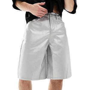 Pantalones cortos informales Vintage con cordón de cintura media transpirables de algodón negro genuino hechos a mano para hombre - Product Image 1