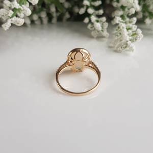 14K <b>Gold</b> Natural Ethiopian Welo <b>Opal</b> Accent Diamond Solitaire Luxury <b>Ring</b> October Birthstone Bezel Set Unisex Wedding Party - Product Image 3