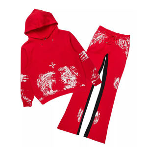 Sweat à capuche imprimé rouge pour hommes et jogger survêtement élégant streetwear décontracté mode gym entraînement vêtements de sport confortable tenue de sport - Product Image 1