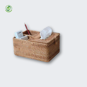 กล่องทิชชู่หวายสไตล์ชนบทกล่องเก็บของทำมือกล่องเก็บของเป็นมิตรกับสิ่งแวดล้อมของตกแต่งบ้านและบ้านจากเวียดนาม - Product Image 2