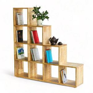 Estantería en Forma de Escalera KS68231, 120x25x120cm, Madera de Caucho, Tipo Vertical, Instalación para Sala de Estar u Oficina, Material Metálico - Product Image 1