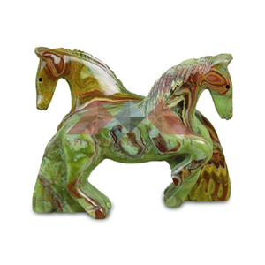 รูปแกะสลักม้าสองชั้นสีเขียวโอนิกซ์ทำด้วยมือแกะสลักแบบงานแฮนด์เมด - Product Image 3