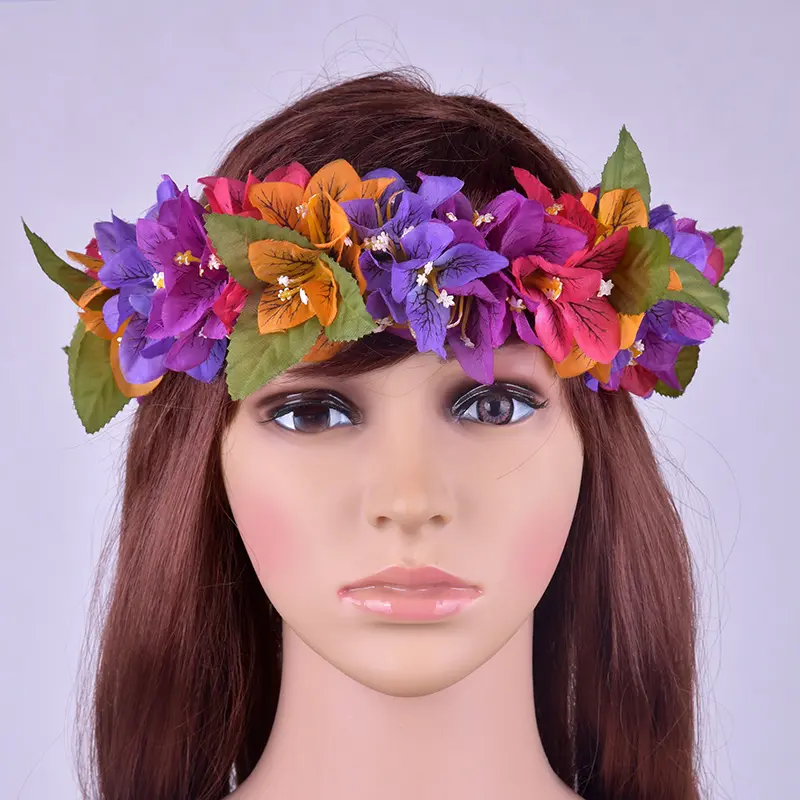Factory Supplier HE0030 50CM Artificial Silk Bougainvillea Elastic Headband Hawaii Women Party Headwear Hula Girl Decoration