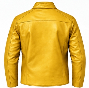 เสื้อแจ็คเก็ตหนัง PU สีเหลืองสำหรับผู้ชาย แบรนด์ INDEX คอตั้ง ปิดด้วยซิป ทรงปกติ สไตล์นักขี่มอเตอร์ไซค์ เหมาะสำหรับใส่ในฤดูใบไม้ร่วง - Product Image 2