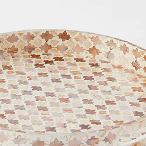 Plateau de service en bois MDF de style unique incrusté de nacre ronde faite à la main pour le service des aliments ou la décoration intérieure - Product Image 4
