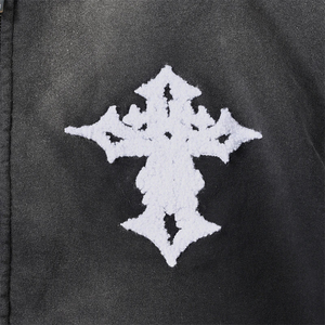 High Quality Vintage Sun Bleached <b>Hoodie</b> Men <b>Black</b> Terry Distressed Towel Embroidery Acid Wash Sun Faded <b>Zip</b> up Hoodies - Product Image 4