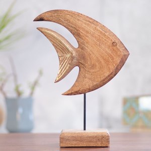 Escultura de Pez de Madera Tallada a Mano, Objeto Decorativo de Estilo Rústico, Decoración de Mesa para el Hogar, Hotel, Restaurante, Tema de Criaturas Marinas - Product Image 1